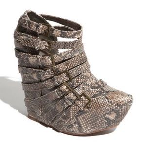 JEFFREY CAMPBELL 'Zip-2' Wedge Snake Print Bootie